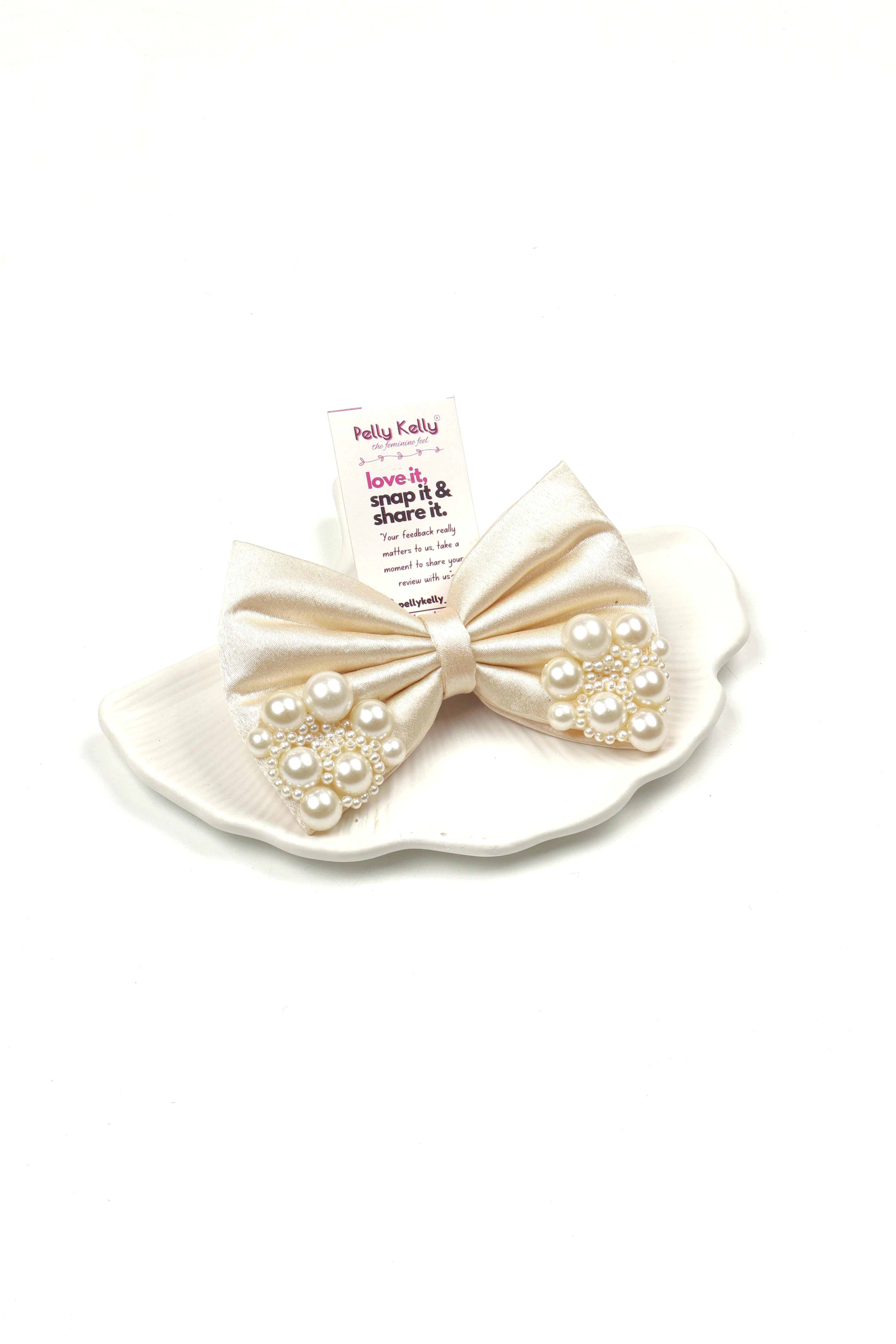 Soft Peach | Premium Satin | Princess Pearl Bow