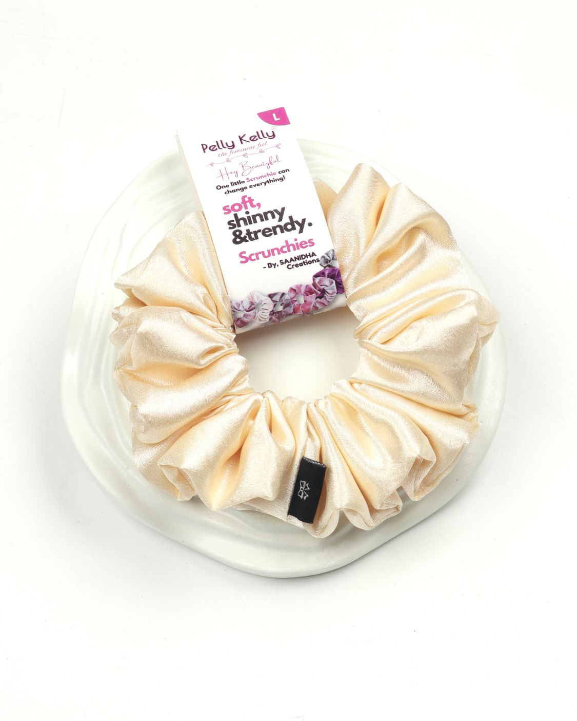 Soft Peach | Premium Silk Satin Scrunchies | L