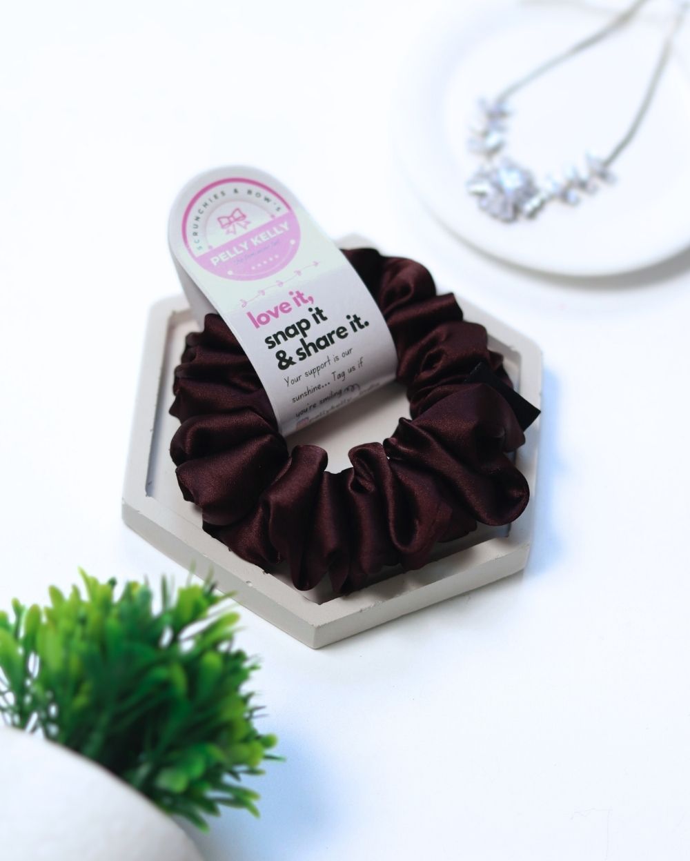 Woody Brown | Silk Satin Scrunchies | M