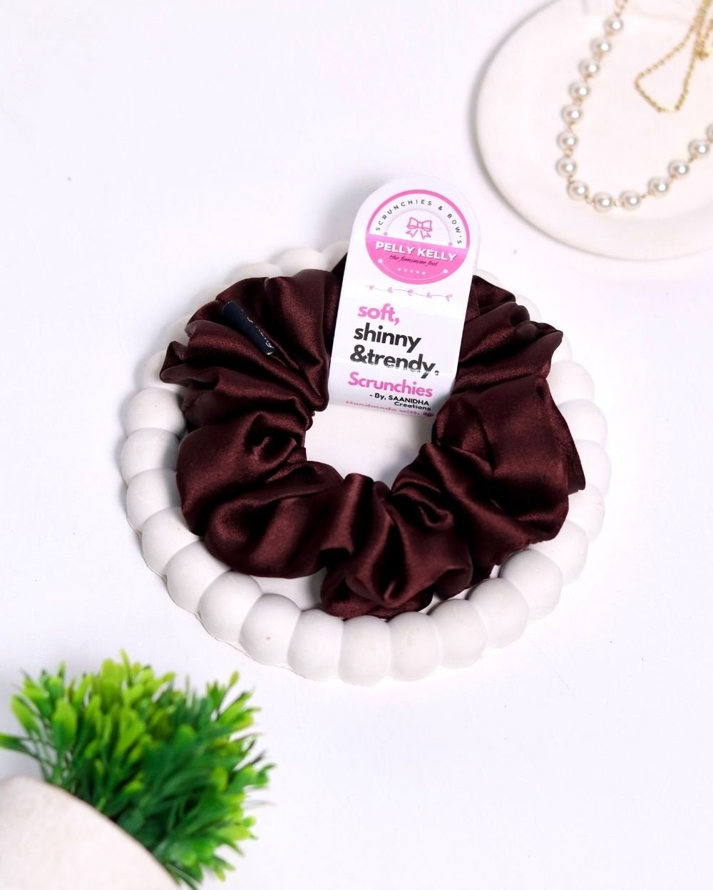 Woody Brown | Silk Satin Scrunchies | L