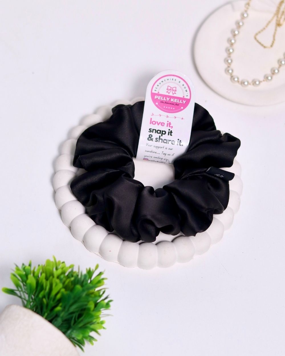 Black | Silk Satin Scrunchies | L