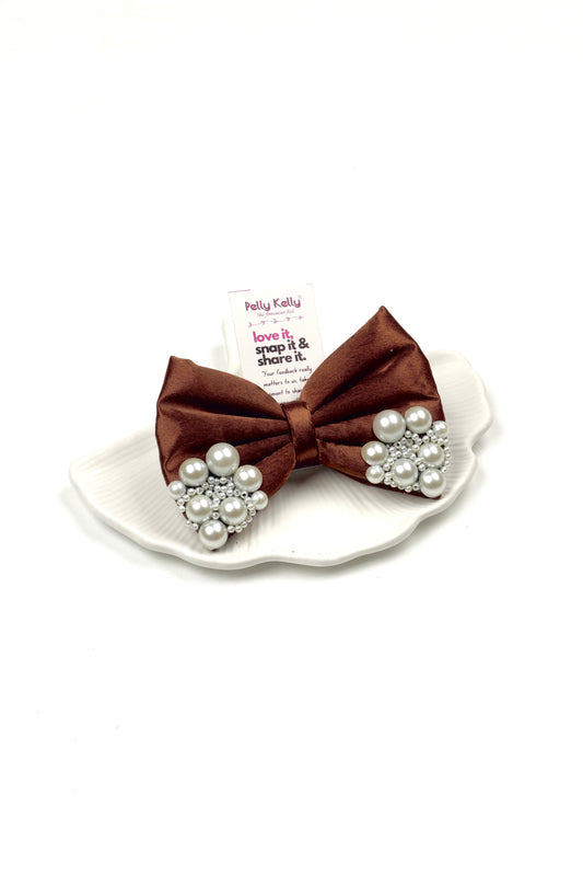 Woody Brown | Premium Satin  | Princess Pearl Bow