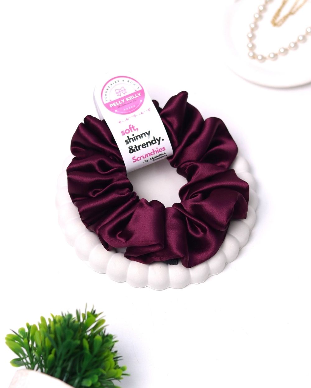 Magenta | Silk Satin Scrunchies | L
