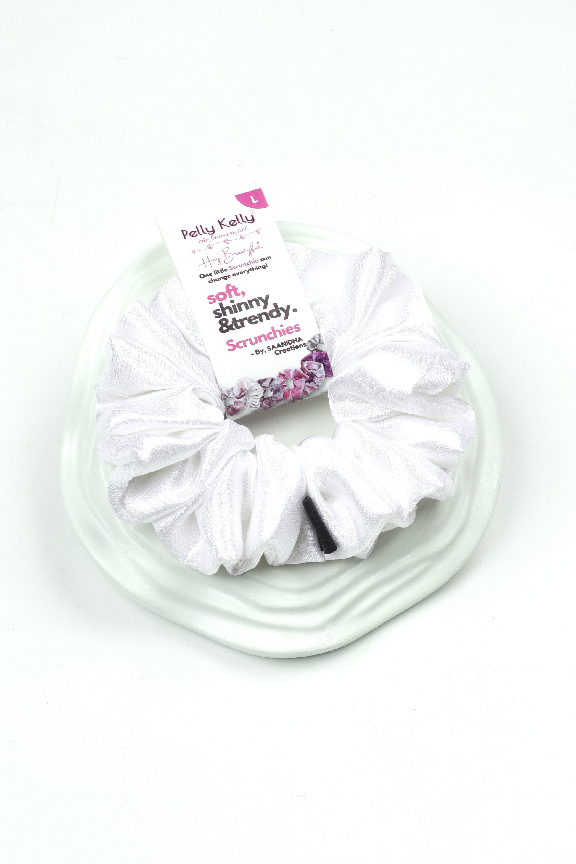 Ghost White | Premium  Satin Scrunchies | L