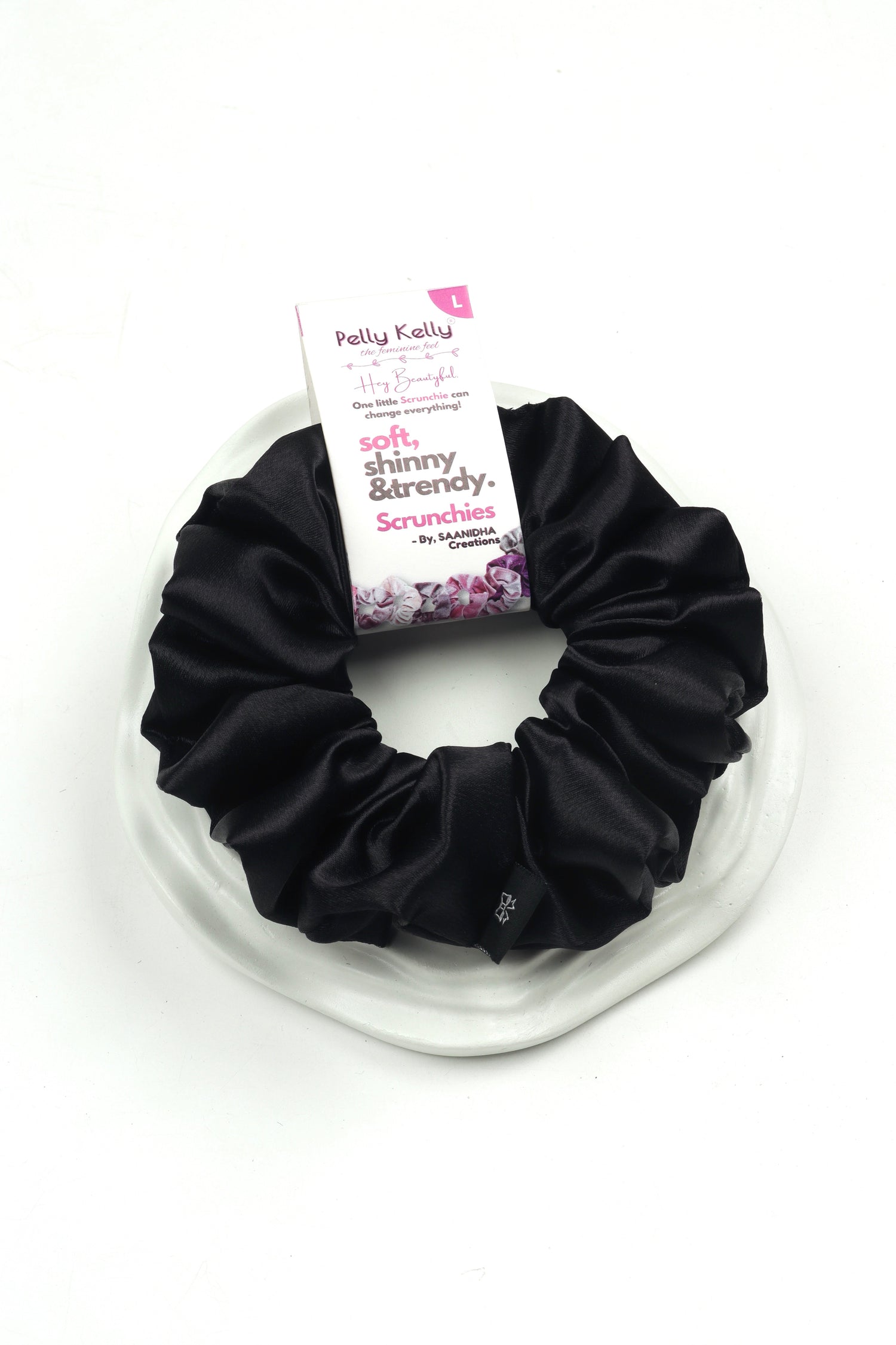 Black | Premium  Satin Scrunchies | L